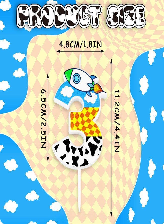 CHENRINDECO Cartoon Story Birthday Candle Blue Sky White Cloud Rocket Candle Toy Theme Birthday Party Supplies (Number 3) - Image 5